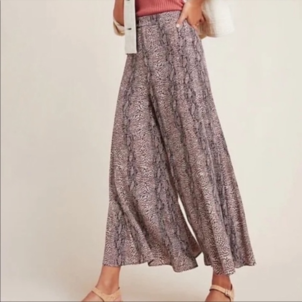 Anthropologie Skirted Wide Leg Pants Snakeskin Brown Size 6